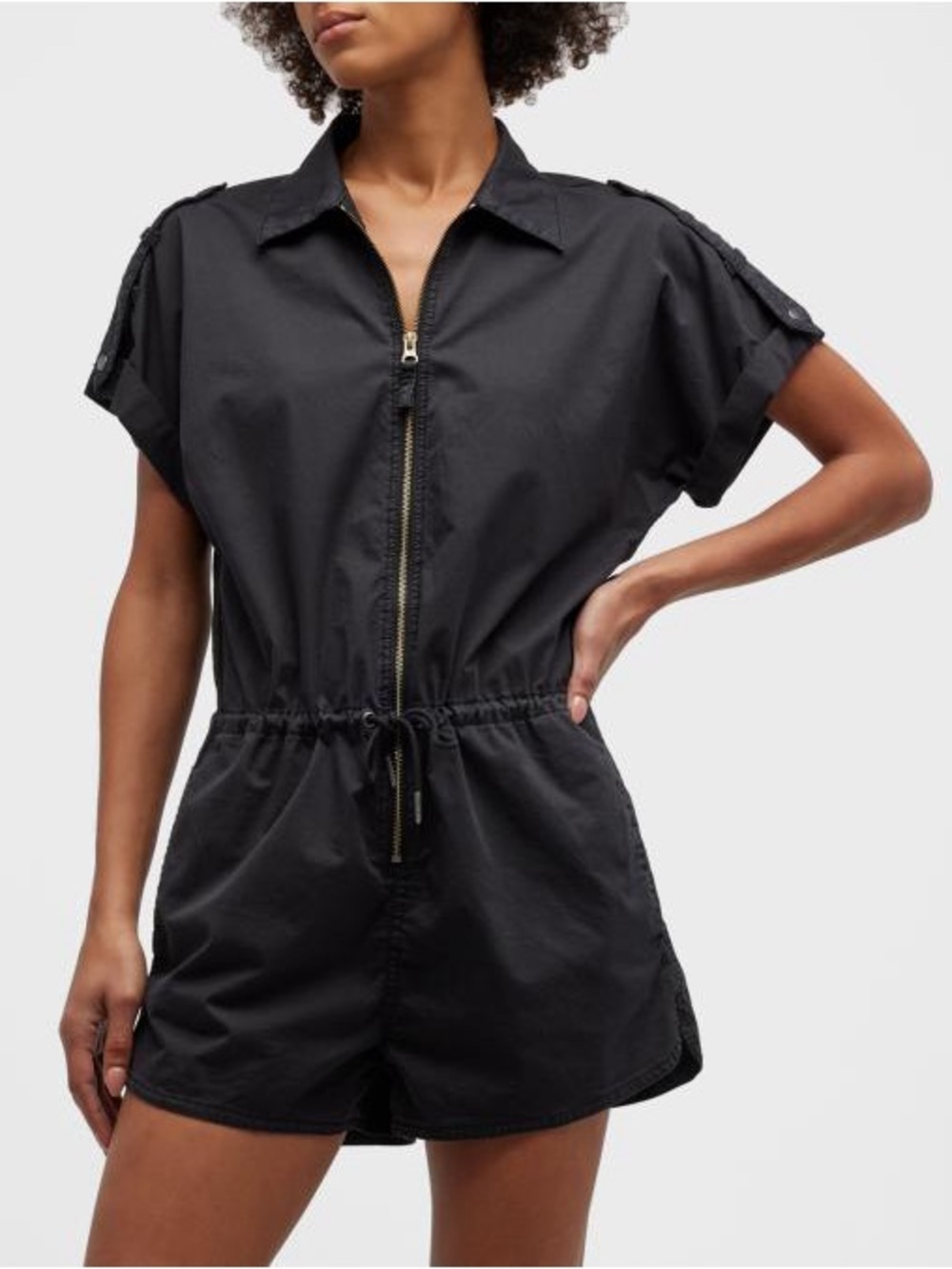 Pistola Meg Zip Front Utility Fade To Black Short-Sleeve Pocket Elastic Romper